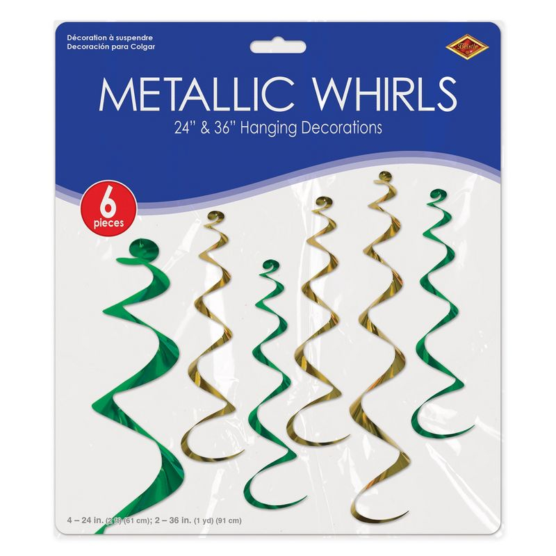 Beistle Twirly Whirlys, 4-24" & 2-36", (12/Pkg) Green & Gold