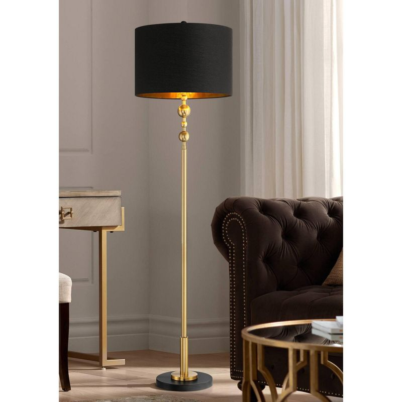 360 Lighting Harlowe Modern Glam Luxury 63" Tall Standing Floor Lamp Skinny Pole Metal Gold Finish Living Room Bedroom House Reading Drum Black Shade