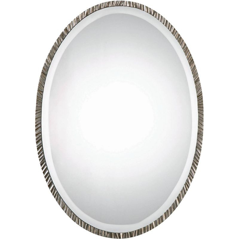 Uttermost Oval Vanity Accent Wall Mirror Modern Polished Nickel Metal Frame 20" Wide for Bathroom Bedroom Living Room Home Office