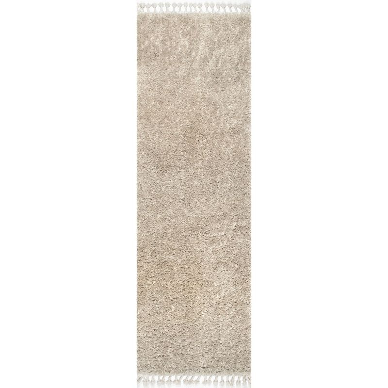 Nuloom Neva Solid 2x6 Runner Shag Indoor Area Rug for Living Room Bedroom Dining Room Nursery Entryway Hallway, Beige/Ivory