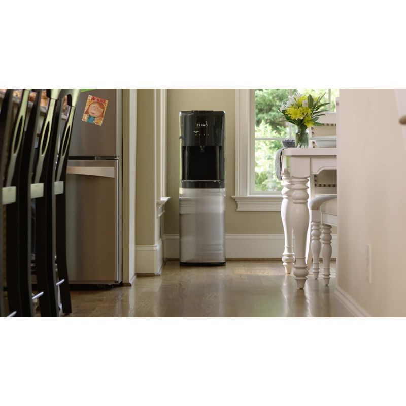 Primo Deluxe Bottom Loading Water Dispenser with Self-Sanitization: 5 Gallon, Hot & Cold, Freestanding, Black/Silver