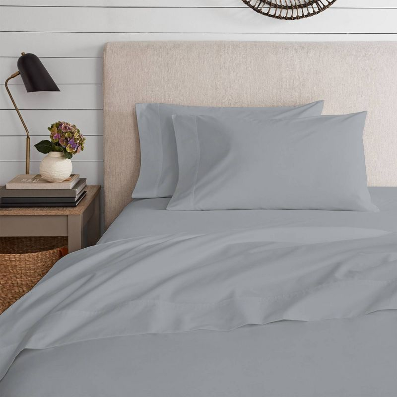 Purity Home Full 300 Thread Count Organic Cotton Percale Sheet Set Light Gray: Includes 1 Fitted, 1 Flat, 2 Pillowcases, OEKO-TEX Certified