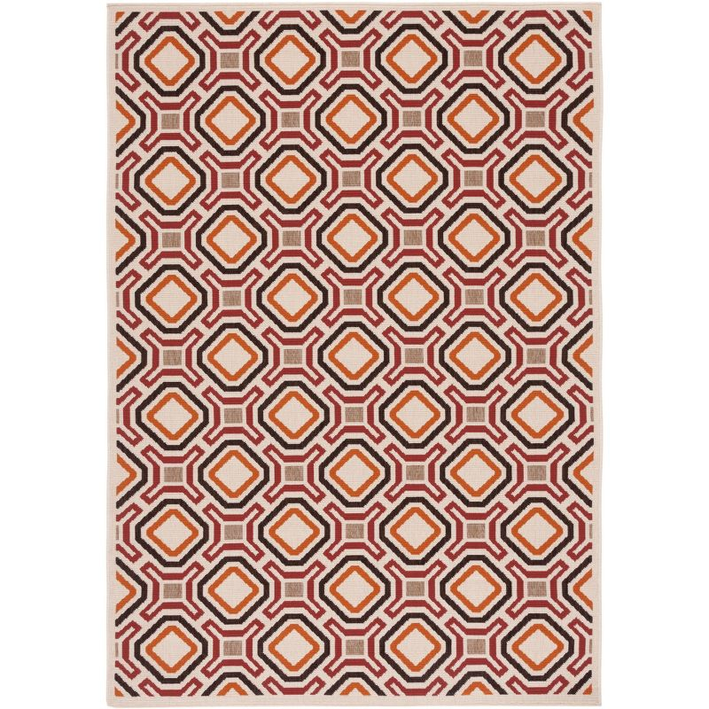 Veranda VER089 Power Loomed Indoor/Outdoor Area Rug - Creme/Red - 4'x5'7" - Safavieh.