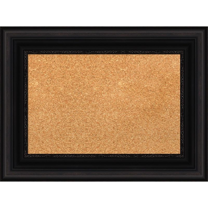Amanti Art Natural Cork Board Framed Parlor Black Bulletin Board 24 in. x 18 in.