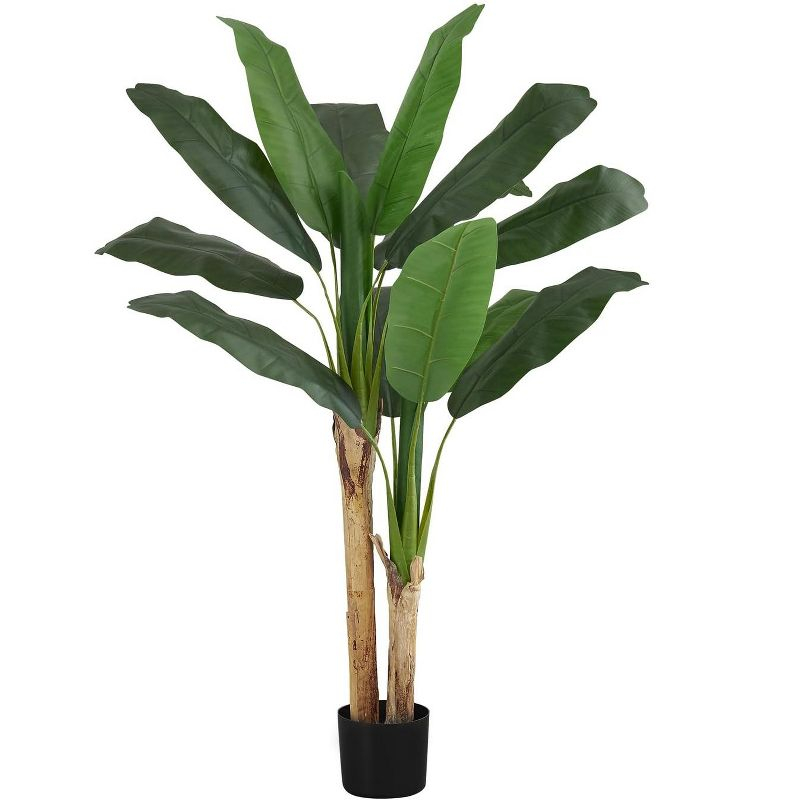 Monarch Specialties Artificial Plant 55 inch Tall Banana Tree Indoor Faux Fake Floor Greenery Potted Real Touch Decorative Green Leaves Black Pot