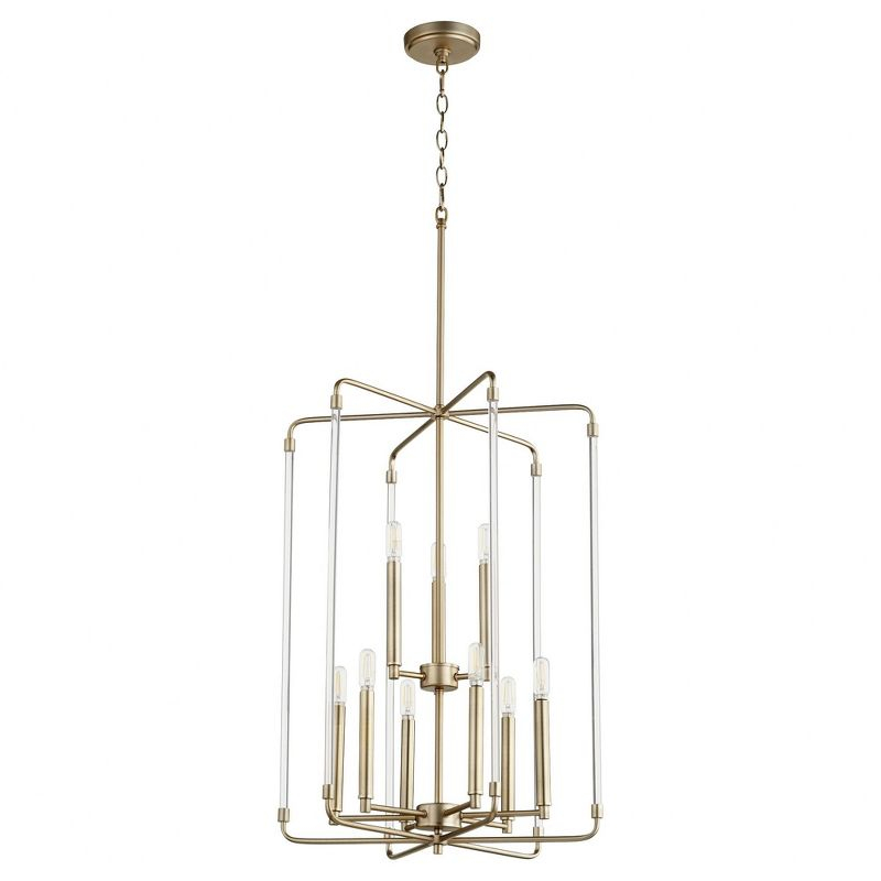 Quorum Lighting Optic 9-Light 2-Tier Entry Pendant, Aged Brass, 20W x 28H