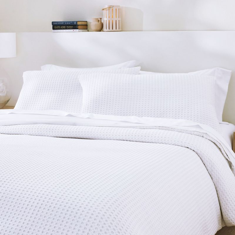 Textured Duvet Cover & Shams | 3 Piece Set Soft 100% Cotton | White Duvet Cover by California Design Den - White Waffle, Oversized King
