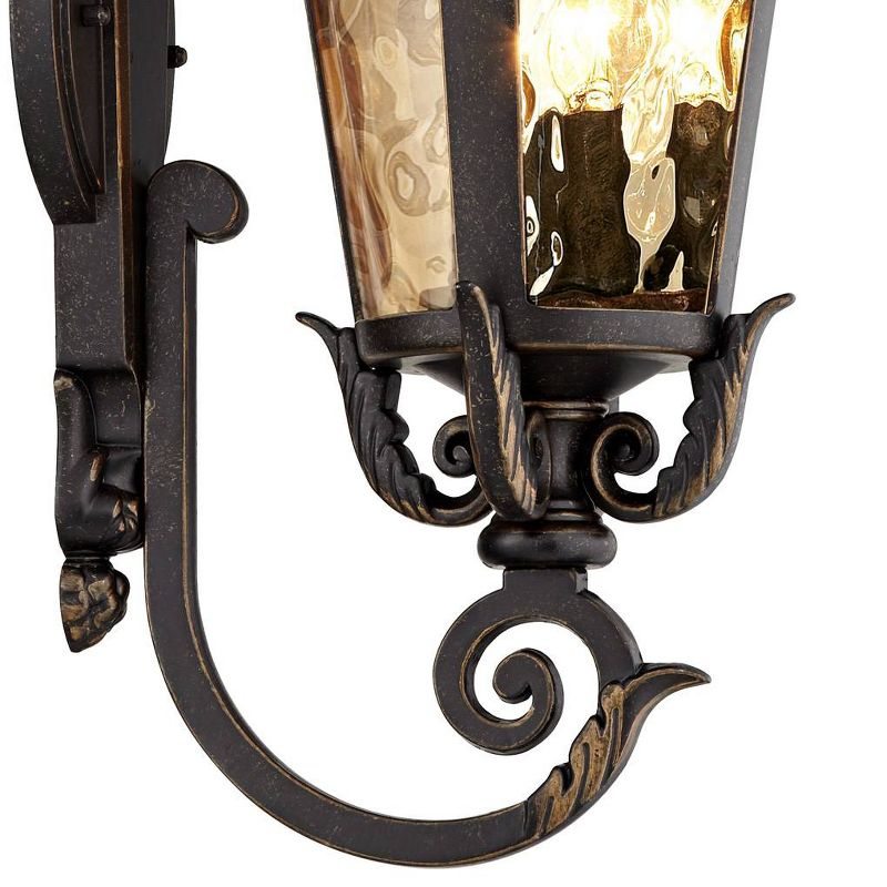 John Timberland Casa Marseille Vintage Rustic Outdoor Wall Light Fixture Bronze Scroll 21 1/2" Hammered Glass for Post Exterior Barn Deck House Porch