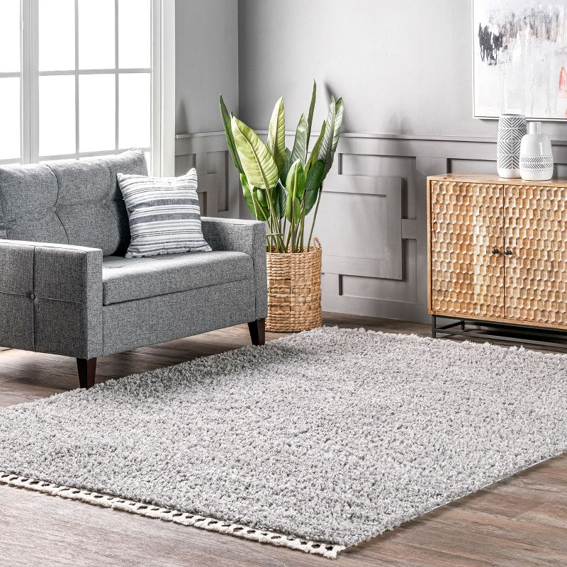 Nuloom Neva Solid 3x5 Accent Shag Indoor Area Rug for Living Room Bedroom Dining Room Nursery Entryway, Grey/Ivory
