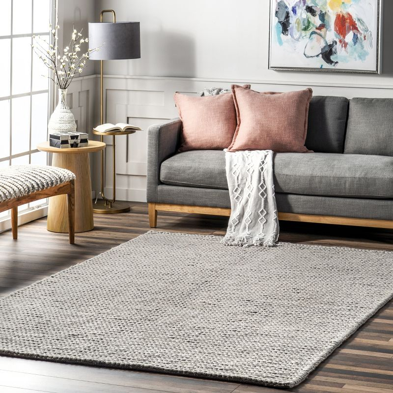 nuLOOM Penelope Braided Wool Area Rug, 5' x 8', Light Gray
