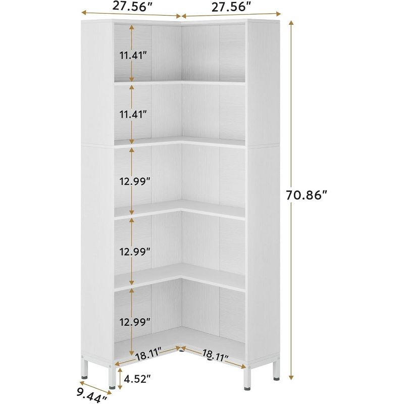 Tribesigns 71 inches Corner Bookcase, 6-Tiers L-Shaped Bookshelf, Wooden Freestanding Storage Display Rack, White