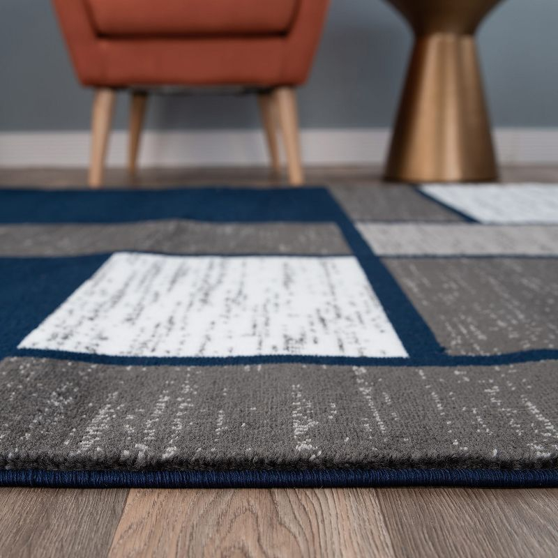 World Rug Gallery Contemporary Modern Boxed Color Block Navy 2'x3' Area Rug