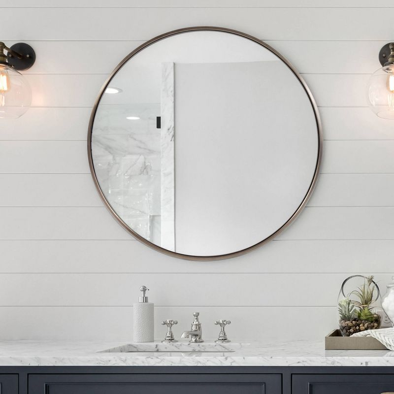 Howard Elliott 30" Round Stainless Steel Framed Vanity Mirror Brushed Brass