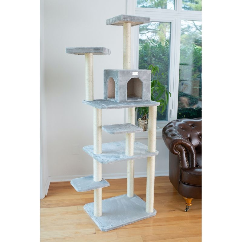 GleePet GP787408 74-Inch Real Wood Cat Tree With Seven Levels, Beige/Silver Gray