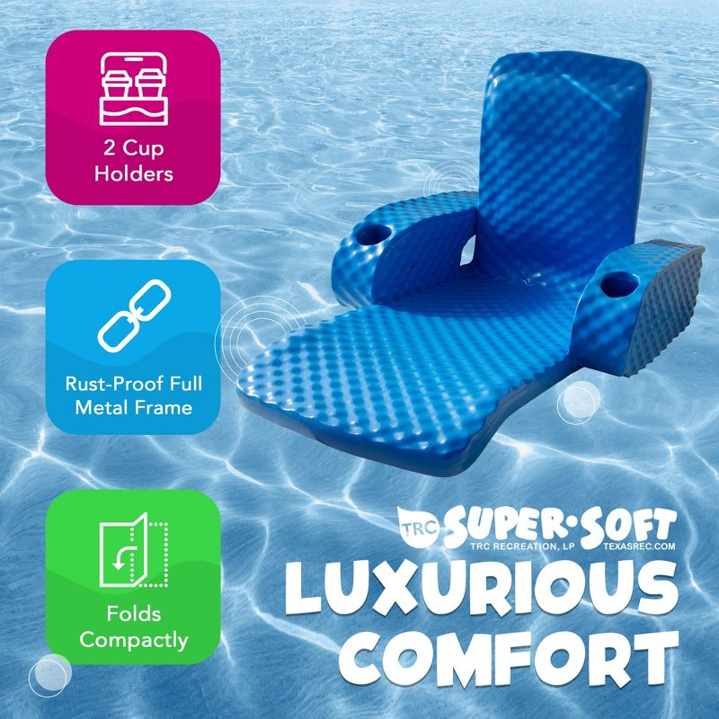 TRC Recreation Folding Baja II Lounger Foam Swimming Pool Float, Portable Floating Lounger with 2 Cup Holders for Beach Essentials, Bahama Blue