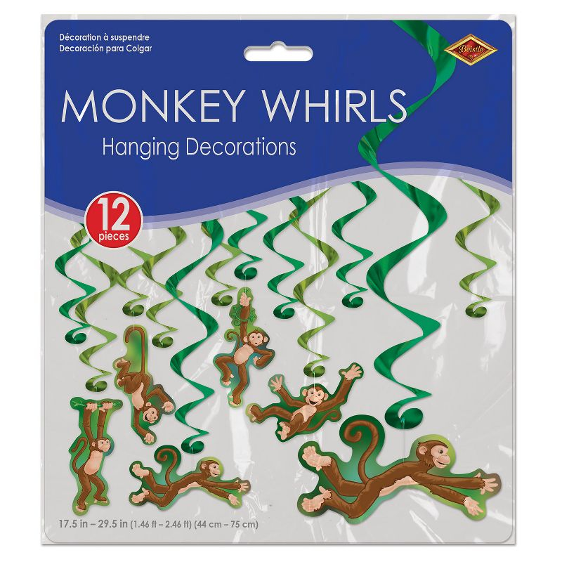 Beistle Monkey Whirls, 17.5"-29.5" long, (24/Pkg) Multicolored