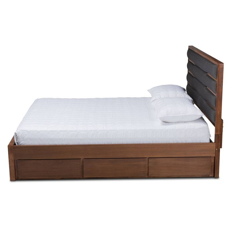 King Elin Wood Platform Storage Bed with 6 Drawers - Baxton Studio: Upholstered Headboard