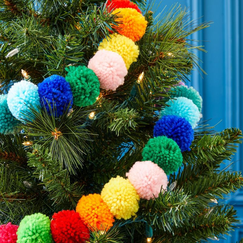 Blue Panda Rainbow Pom Pom Garland, 10 Ft, 24 Wool Balls in 5 Colors, Colorful Garland for Birthday & Party Decor