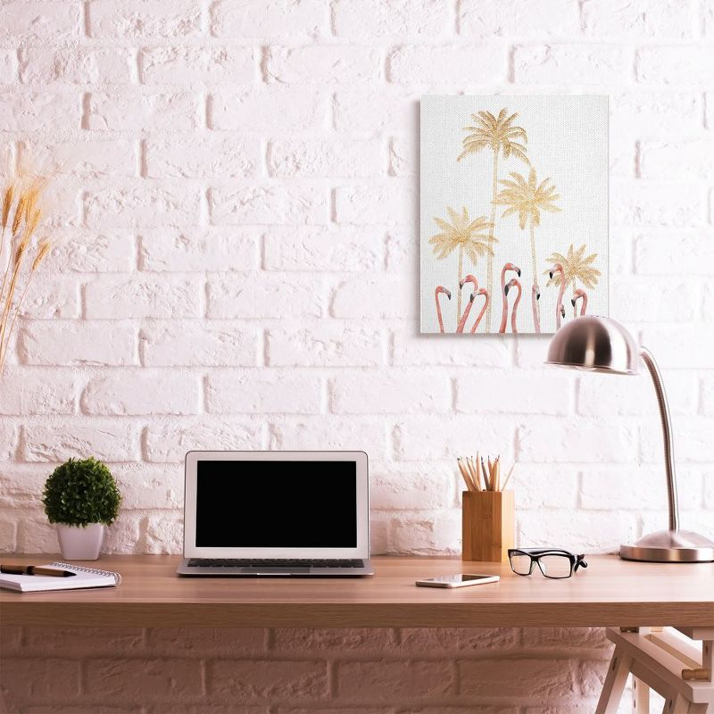 Stupell Industries Tall Flamingoes Golden Palm Trees over White Gallery Wrapped Canvas Wall Art, 24 x 30