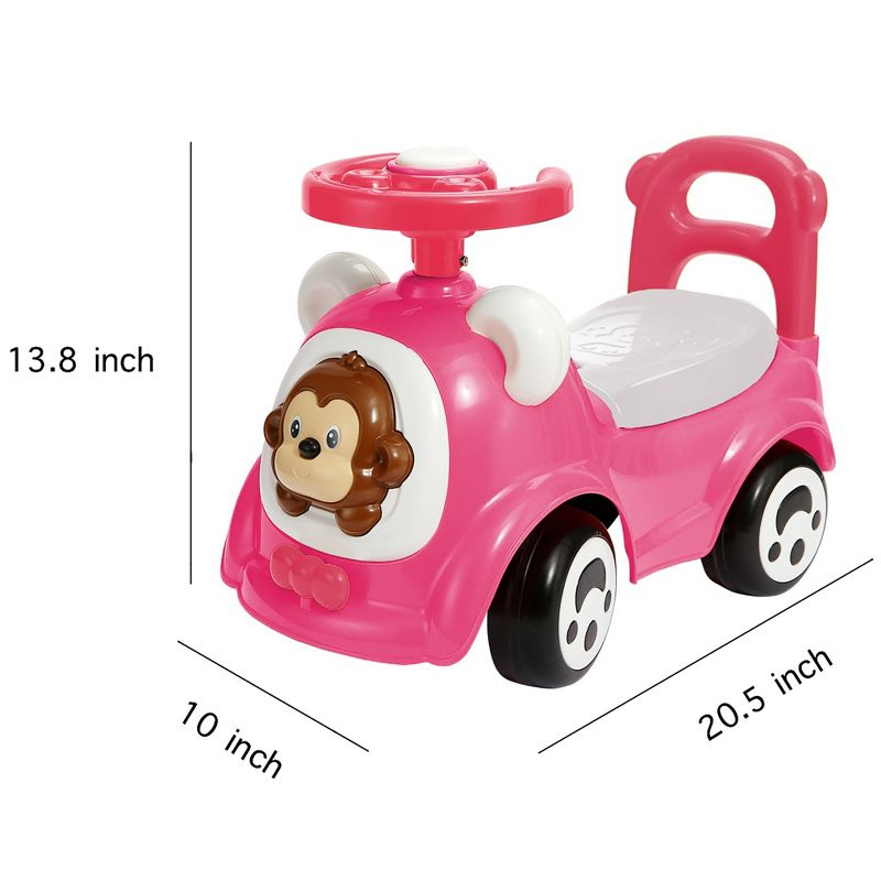 Timate: Push & Ride Racer - Pink & Monkey - Foot-To-Floor Car Ride-On, Ages 1-2