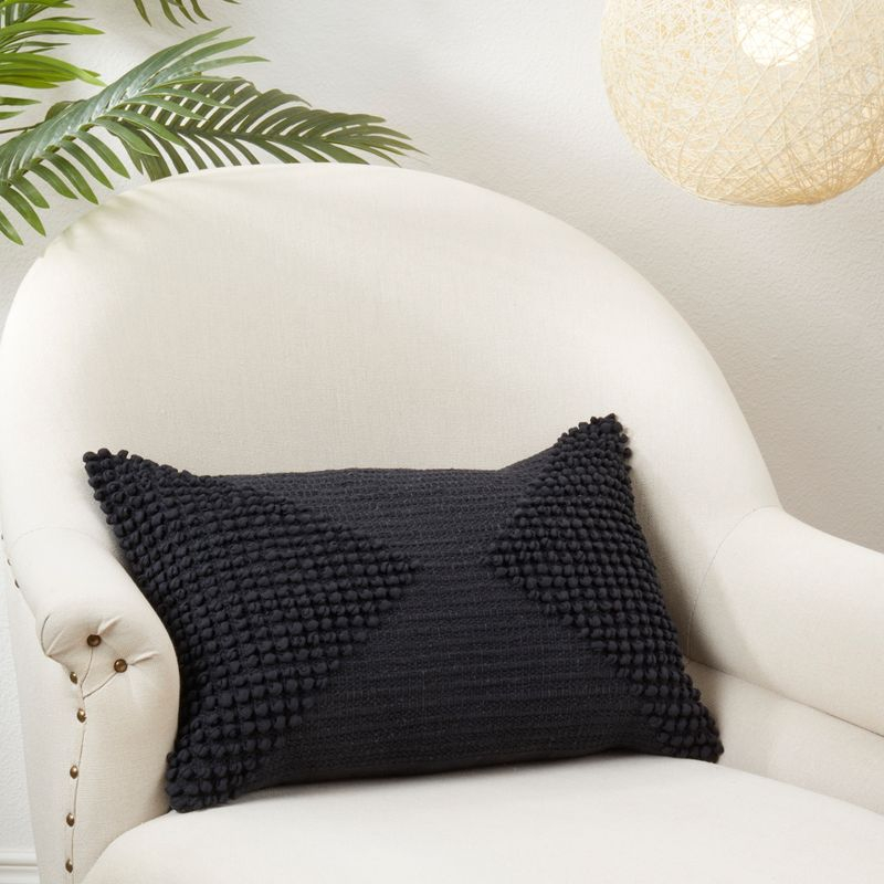 Saro Lifestyle Textured Woven Diamond Down Filled Throw Pillow, Black, 14"x22"