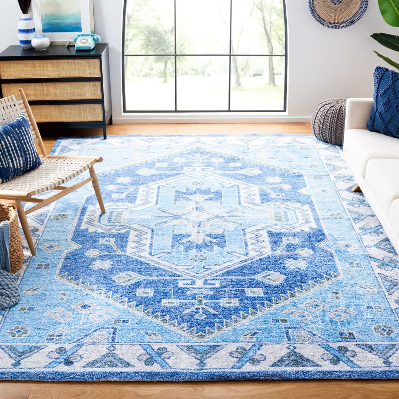Saffron SFN549 Hand Loomed Area Rug - Blue/Ivory - 5'x8' - Safavieh.