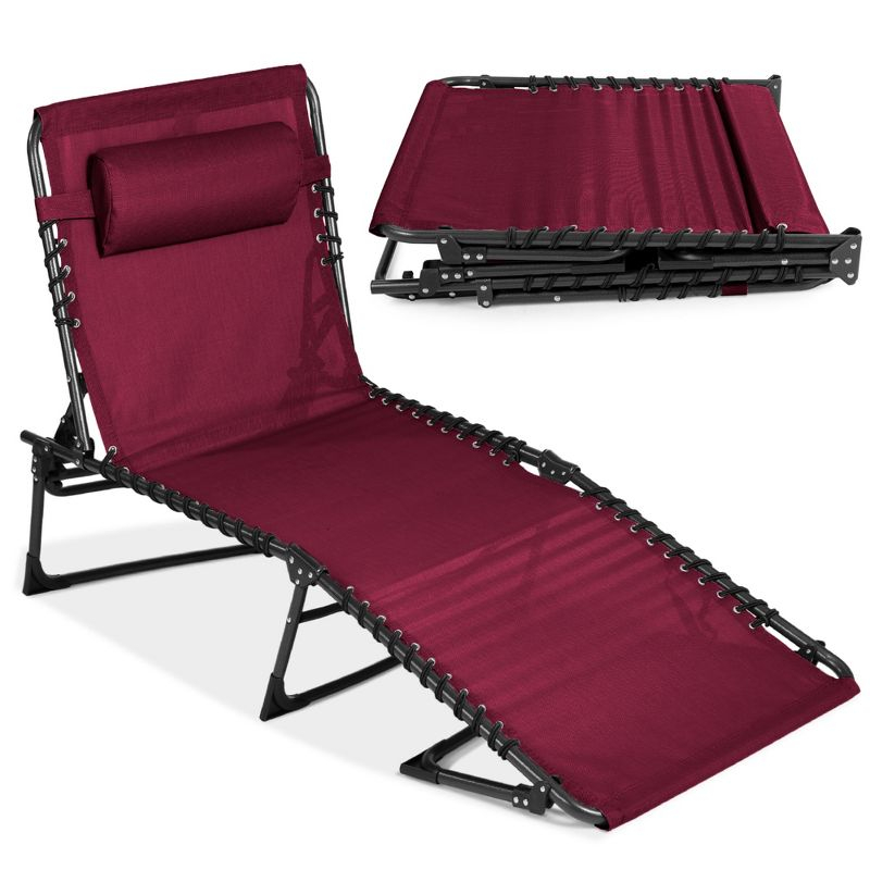 Best Choice Products Patio Chaise Lounge Chair, Outdoor Portable Adjustable Pool Recliner w/ Pillow - Wine Red