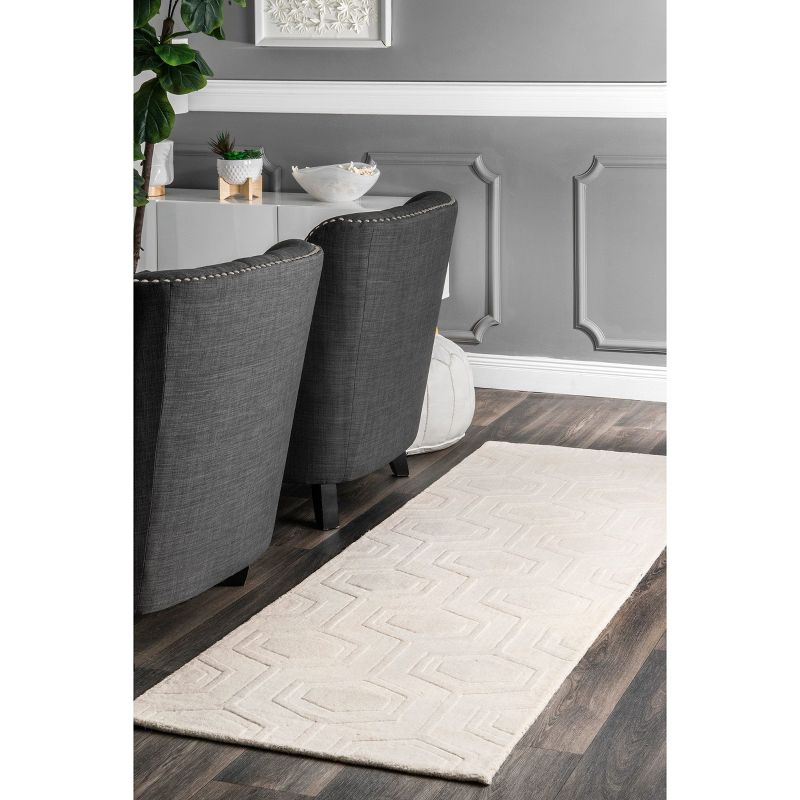 Nuloom Ambrose Geometric 2x8 Wool Runner Indoor Area Rug for Living Room Bedroom Dining Room Entryway Hallway Kitchen, Ivory