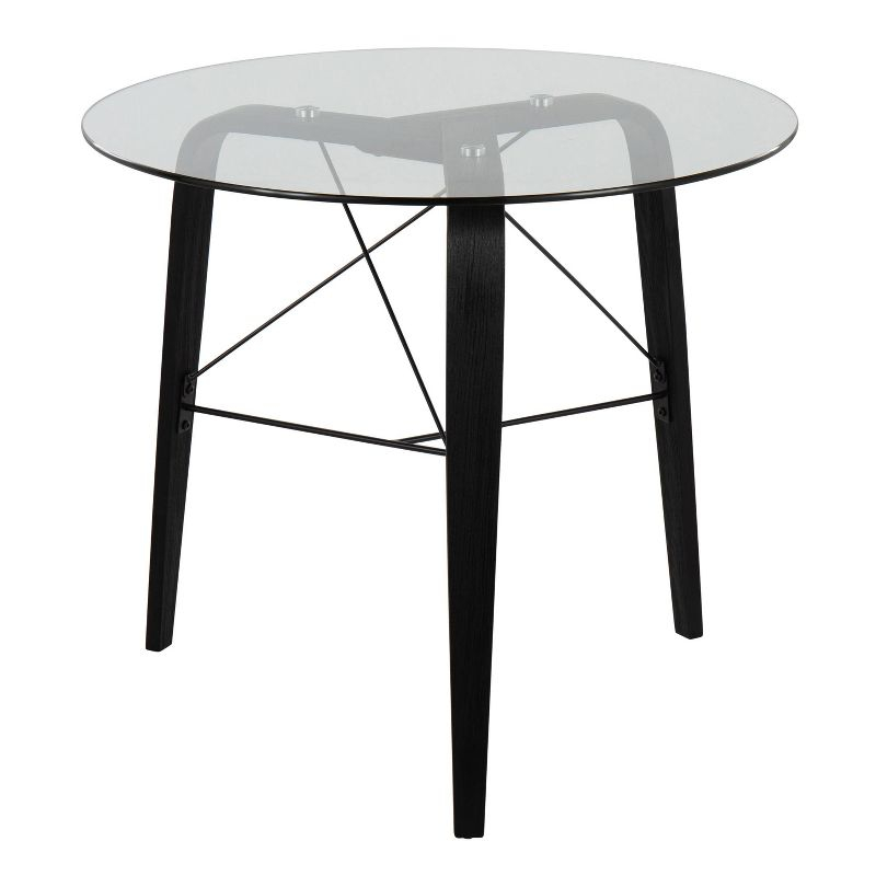 LumiSource 34" Trilogy Round Dining Table Black/Clear Glass: Mid-Century Modern Style, Seats 4, Wood Base