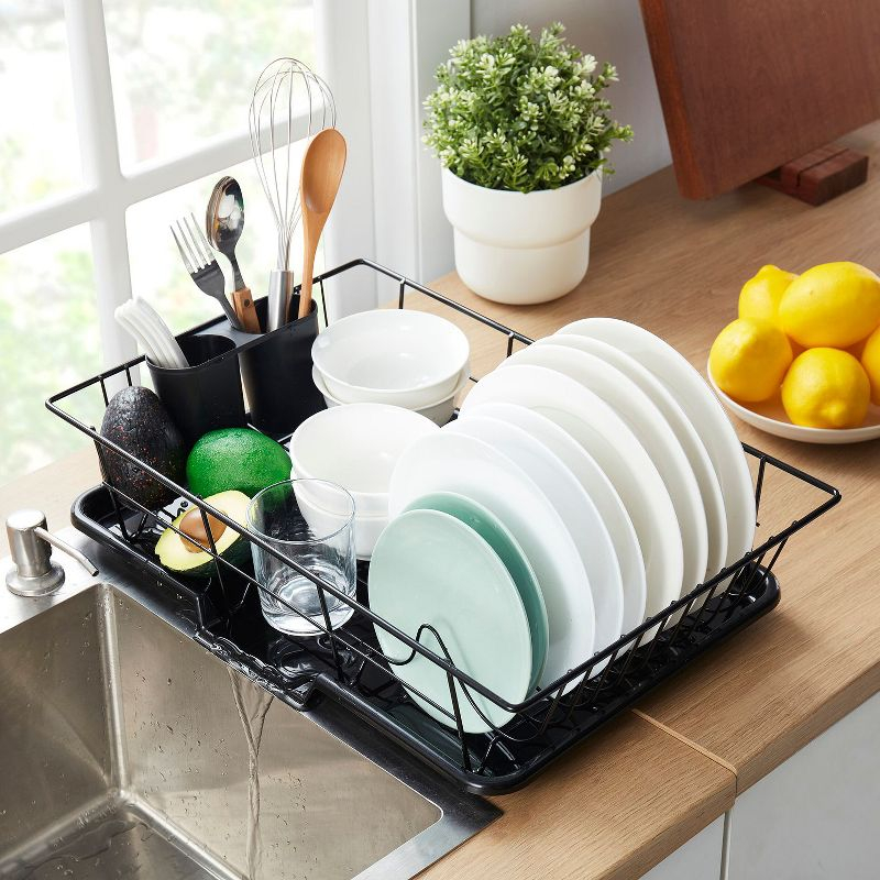 Steel 3-Piece Large Dish Drainer, Black