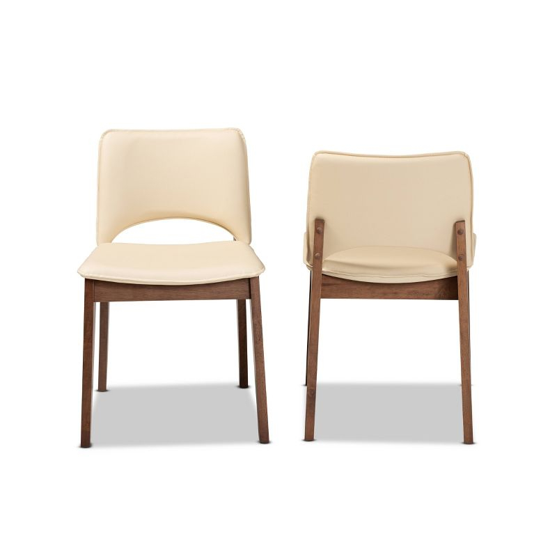 2pc Afton Faux Leather Upholstered and Wood Dining Chair Set Beige/Walnut Brown - Baxton Studio