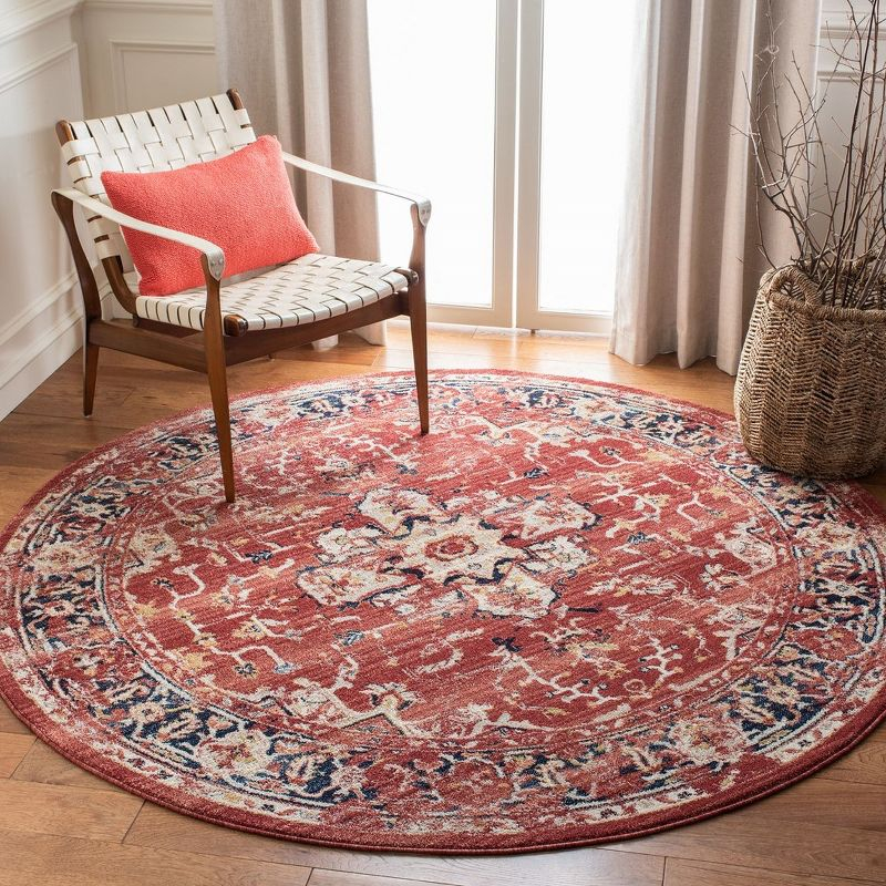 Charleston CHL411 Loomed Indoor Area Rug - Red/Ivory - 6'7"x6'7" Round - Safavieh