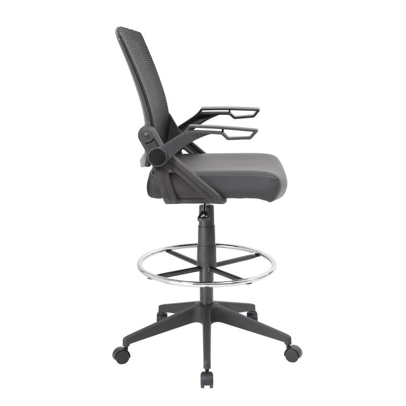 Boss Office Products Drafting Stool with Flip Arms Mesh Black: Adjustable for Tall Desks, Ergonomic Design, Nylon Frame