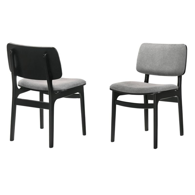 Set of 2 Lima Upholstered Wood Dining Chairs Black - Armen Living: Mid-Century Modern, Rubberwood Frame, Gray Polyester