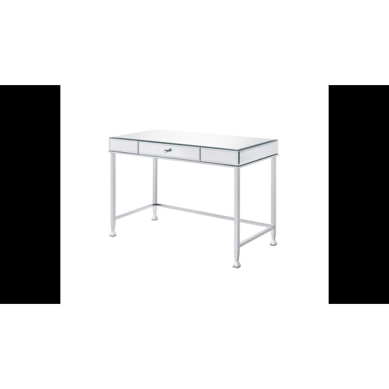 Canine Writing Desk Mirrored/Chrome - Acme Furniture: Contemporary Office Furniture with Drawer