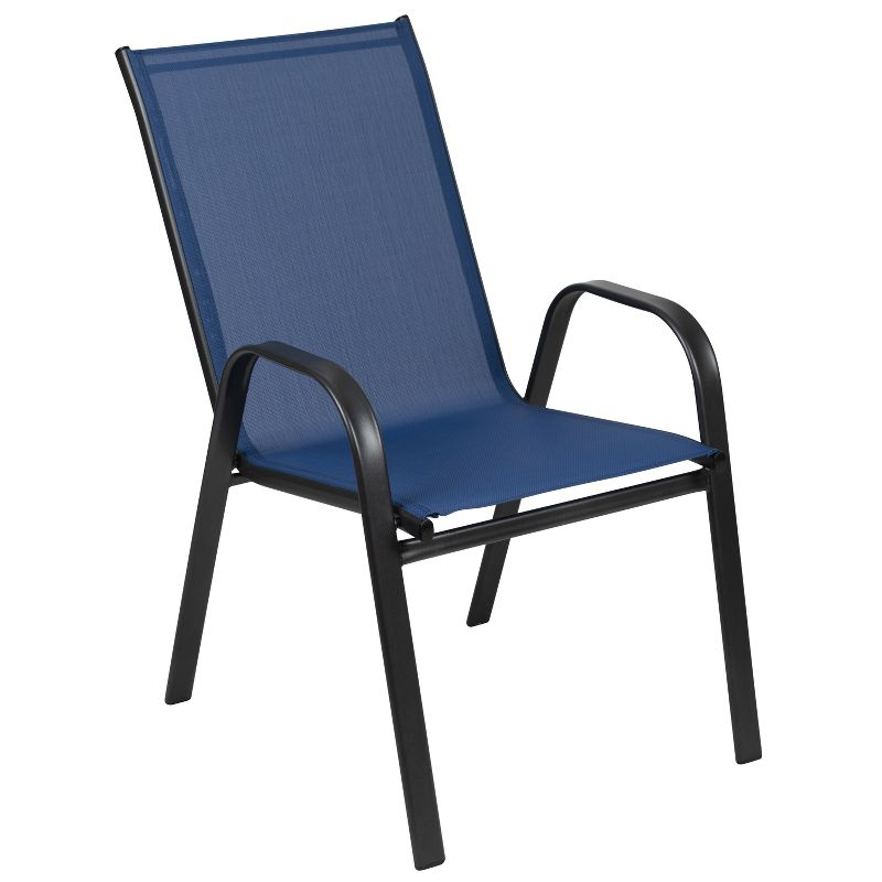 Flash Furniture 4 Pack Brazos Series Navy Outdoor Stack Chair with Flex Comfort Material and Metal Frame