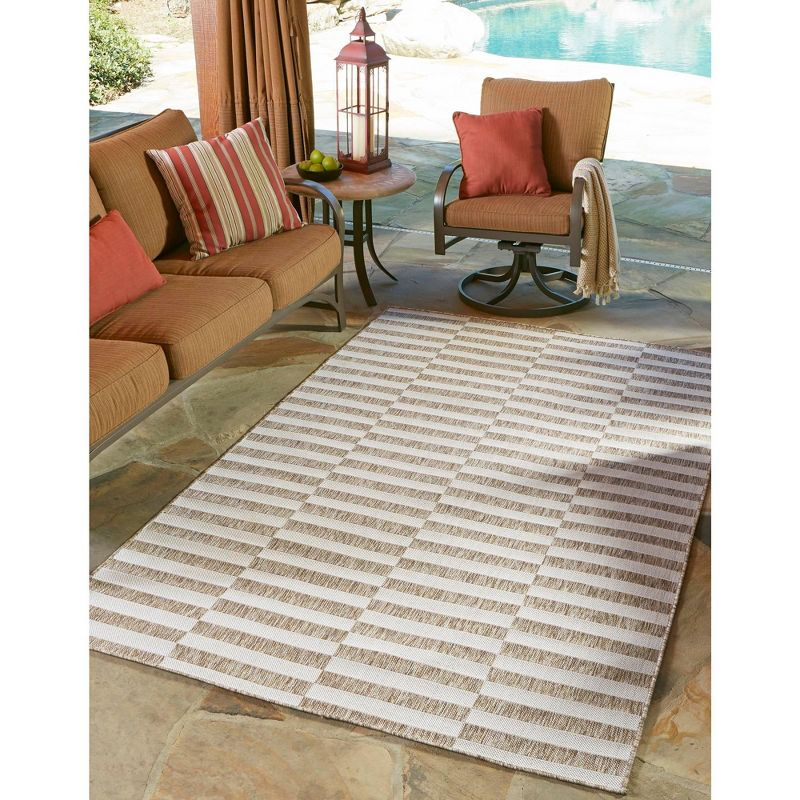 Unique Loom 5' 1 x 8' 0 Rectangle Indoor/Outdoor Striped Taupe Area Rug