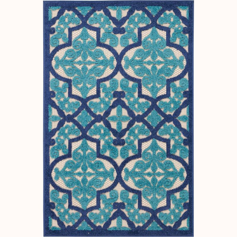 Nourison Aloha Moroccan Trellis Flatweave High-Low Indoor Outdoor Area Rug Navy 2'8" x 4'