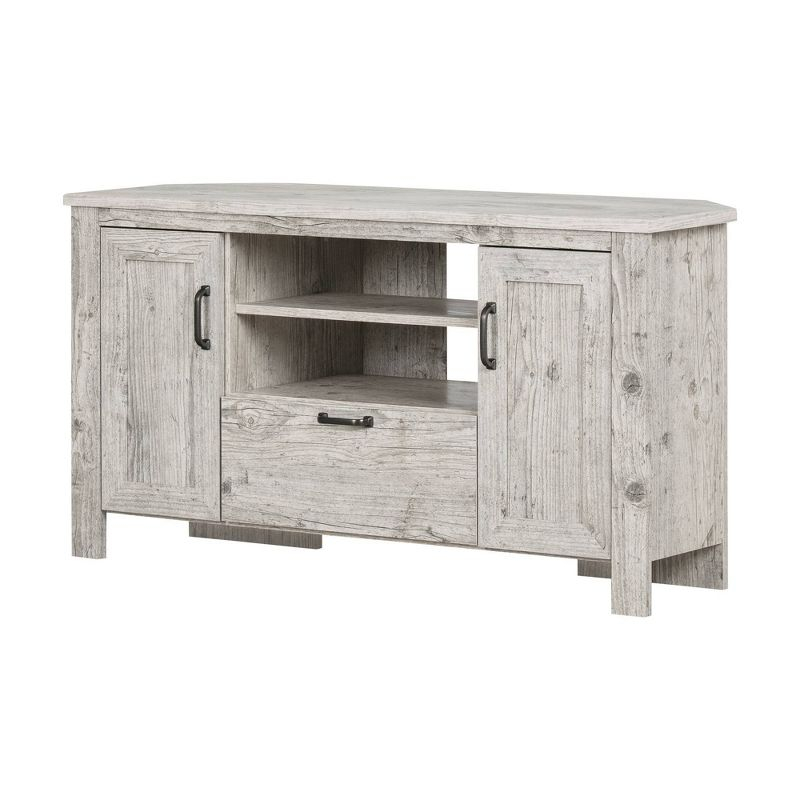 Lionel Corner TV Stand for TVs up to 48" Light Gray - South Shore: Farmhouse Style, Media Storage, Metal Handles