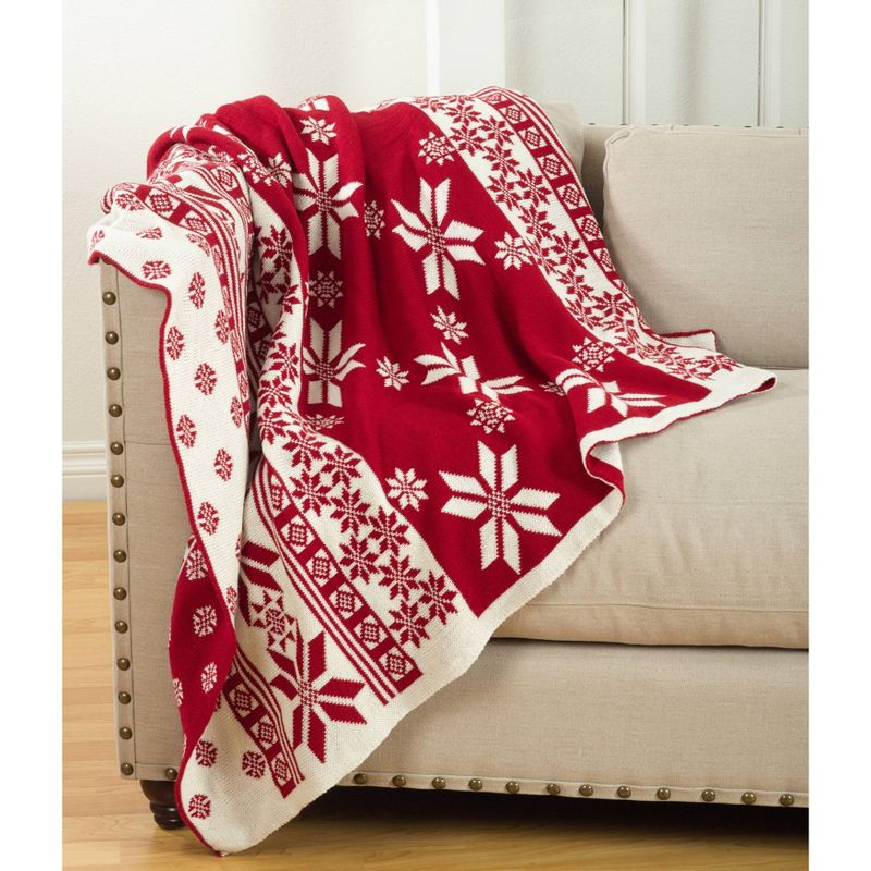 50"x60" Knitted Christmas Design Throw Blanket Red - Saro Lifestyle