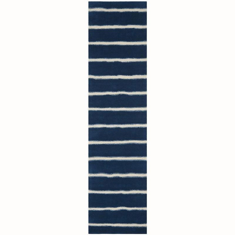 Martha Stewart Chalk Stripe - MSR3617 - Indoor Hand Tufted Runners - Wrought Iron/Navy - 2'6"x10'