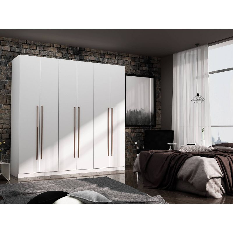 Gramercy Wardrobe Armoire Closet White - Manhattan Comfort: Bedroom Storage, 2 Drawers, 6 Doors