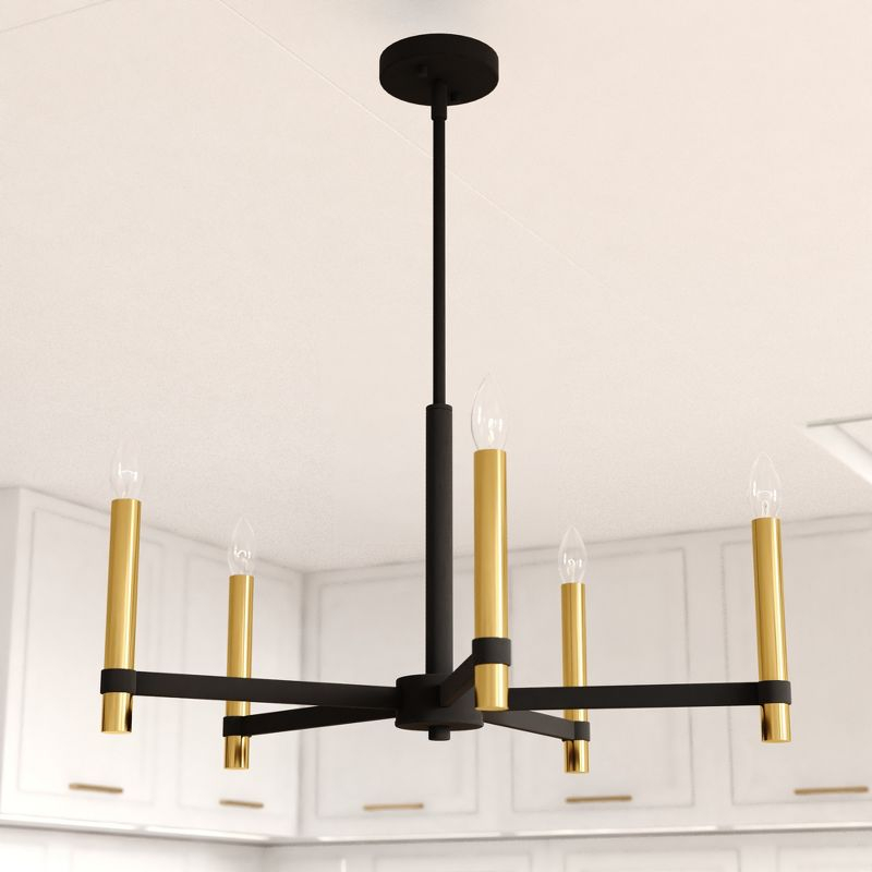 VAXCEL Damen 5 Light Black and Brass Contemporary Candle Chandelier