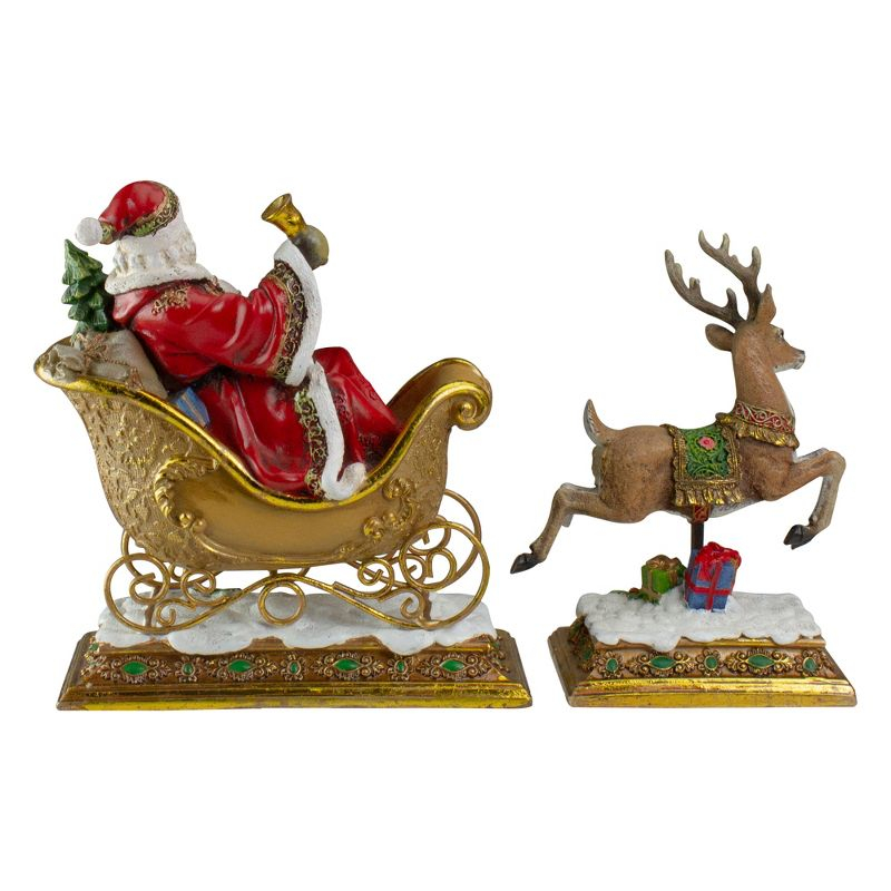 Roman Set of 2 Brown and Red Santa Claus with Reindeer Christmas Stocking Holders 9.5"