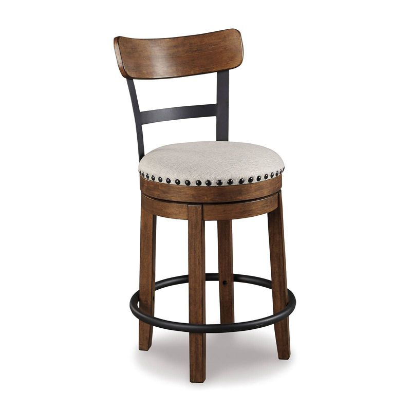 Signature Design by Ashley Valebeck Upholstered Swivel Counter Height Barstool Brown: Polyester, Wood Frame, Fixed Height