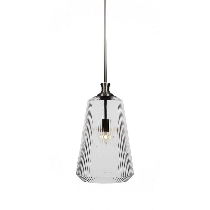 Toltec Lighting Carina 1 - Light Pendant in  Brushed Nickel with 11" Clear Ribbed Shade