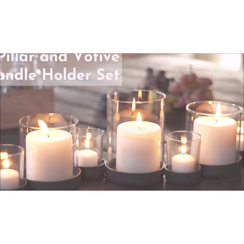 19.5" x 5.2" 7 Pillar/Votive Candle Holder Black - Danya B: Iron & Glass, Tabletop Display, Autumn Event