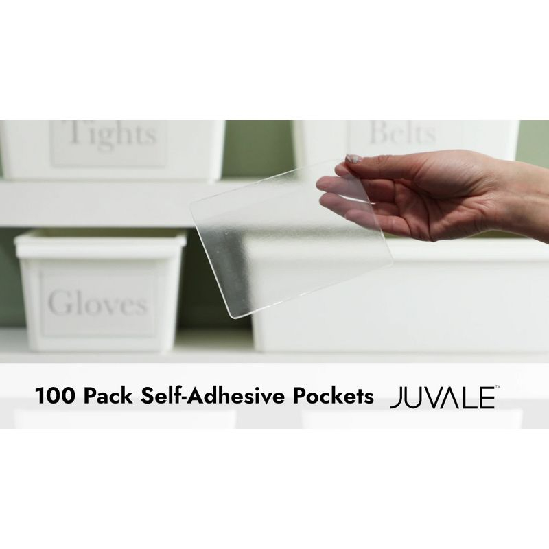 Juvale 100 Pack Clear Pockets Sleeves for Index Cards 3x5, Bulk Self-Adhesive Top Load Label, Plastic Holder Protectors for Office Storage Supplies