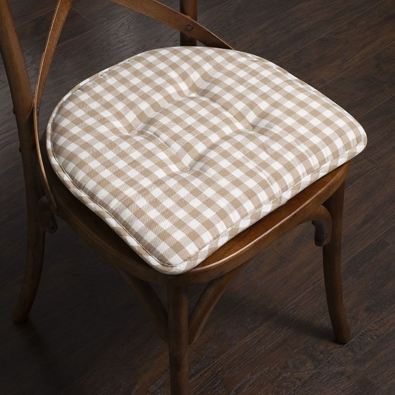 Checkered Buffalo Check U Shaped Memory Foam 17" x 16" Chair Cushions, Taupe/White, 2 Pack