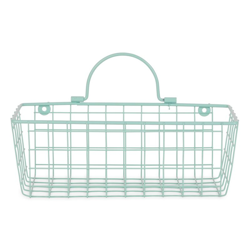 Small Aqua Wire Wall Basket Set/2